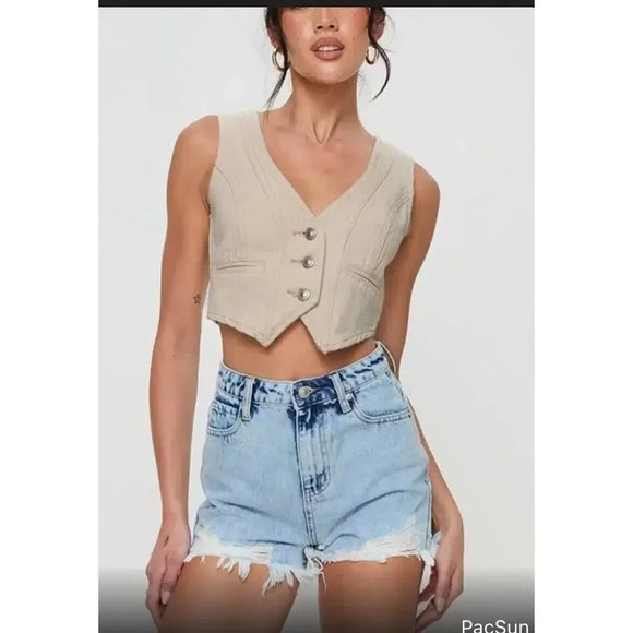 PRINCESS POLLY Light Bleached Wash Distressed Fray High Waist Shorts size 6 1466 - Picture 1 of 12